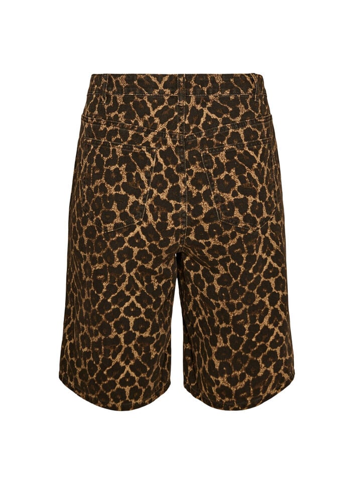 Leopard print denim Bermuda shorts, Brown, Packshot image number 1