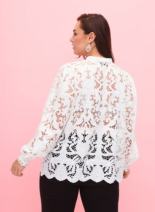 Long-sleeved lace shirt blouse, White, Model image number 1