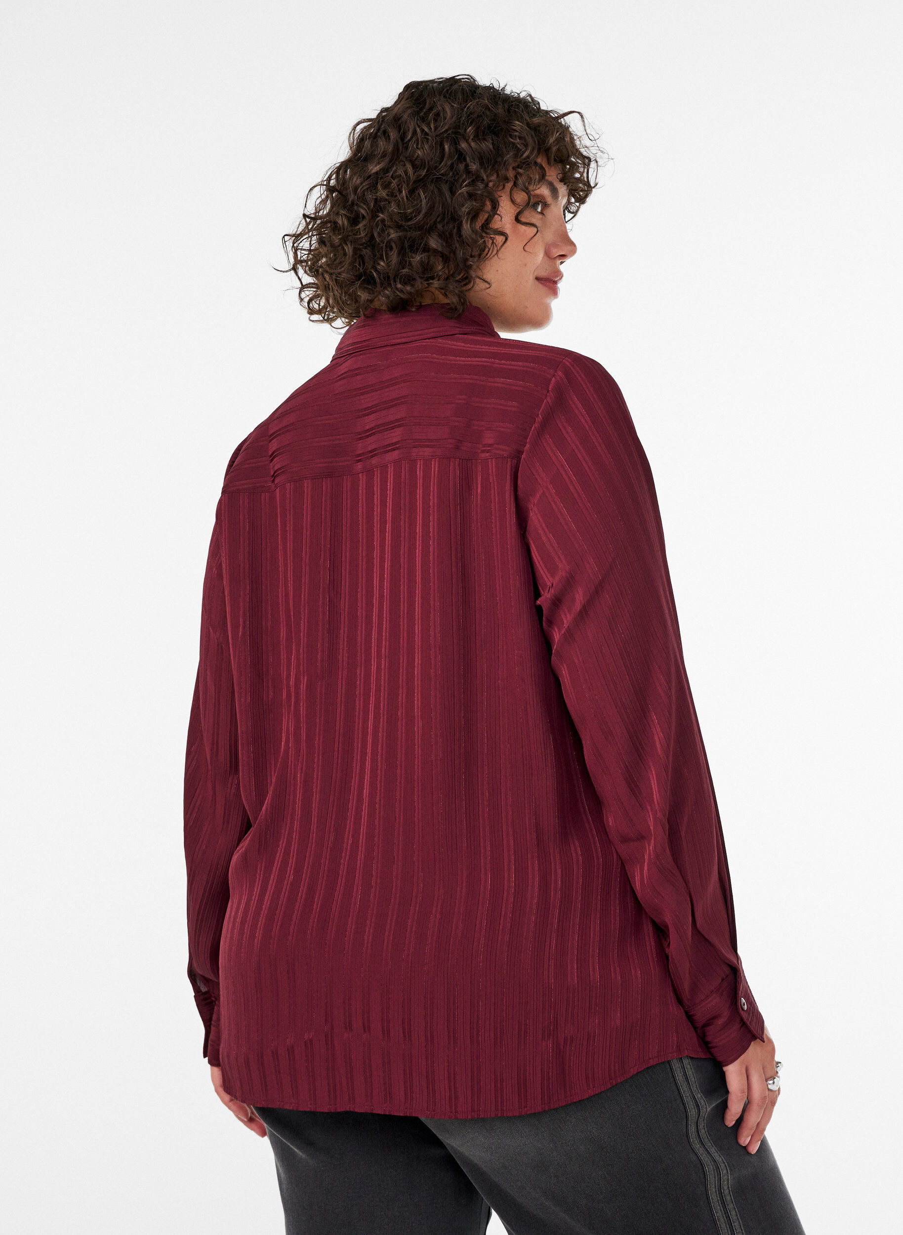 ZizzifashionShirt with textured stripes and glitter threads, Red, Model image number 2