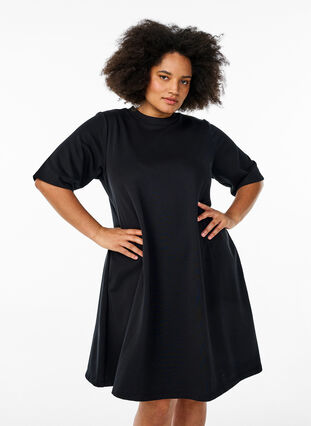 Knee-length jersey dress with pockets and A-line shape - Black - Sz. 40-64 - Zizzifashion Knee-length jersey dress with pockets and A-line shape - Black - Sz. 40-64 - Zizzifashion