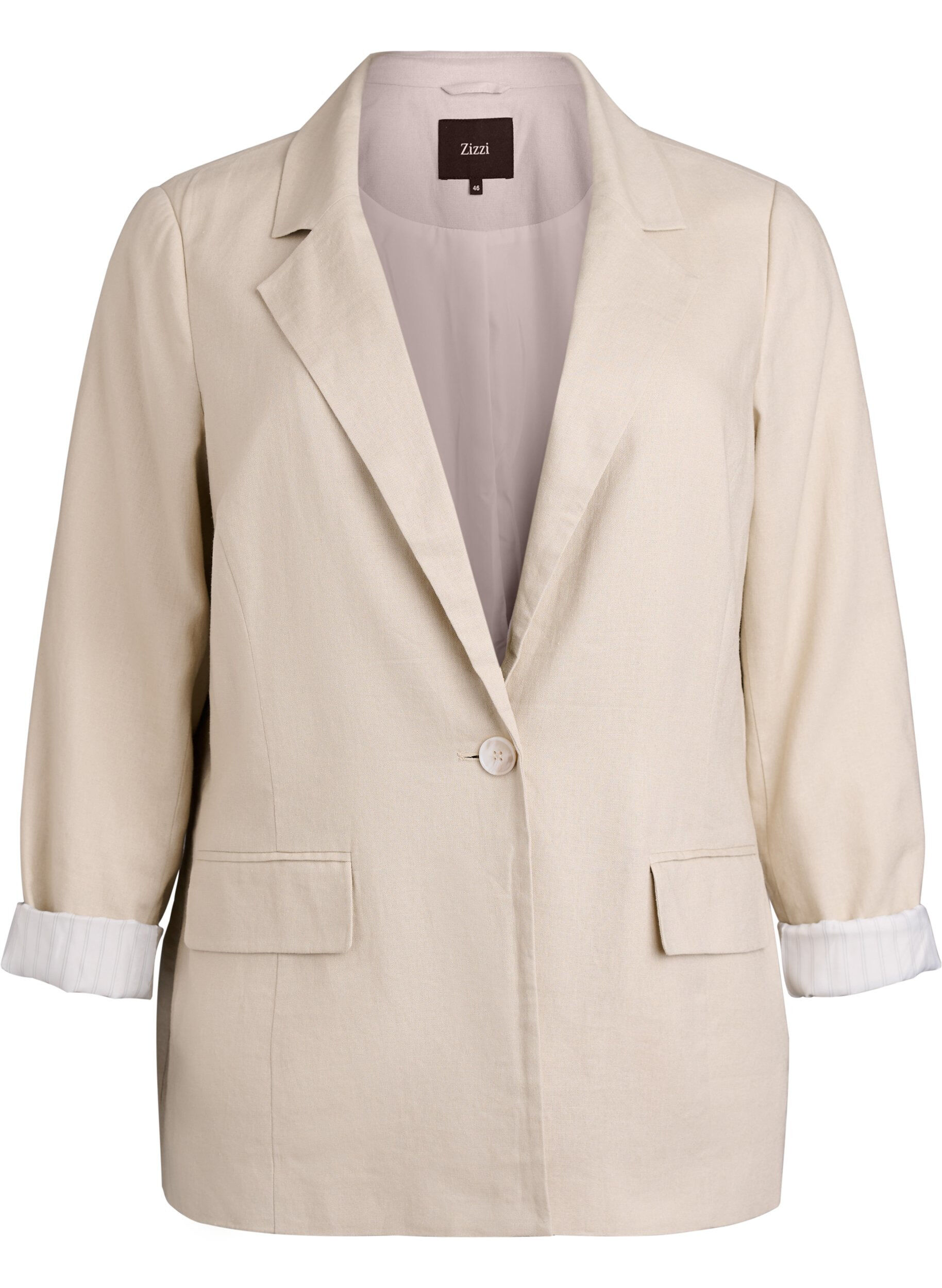 Blazer in linen and viscose with lapels and pockets