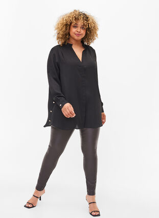 Long sleeve shirt with ruffle collar, Black, Model image number 3