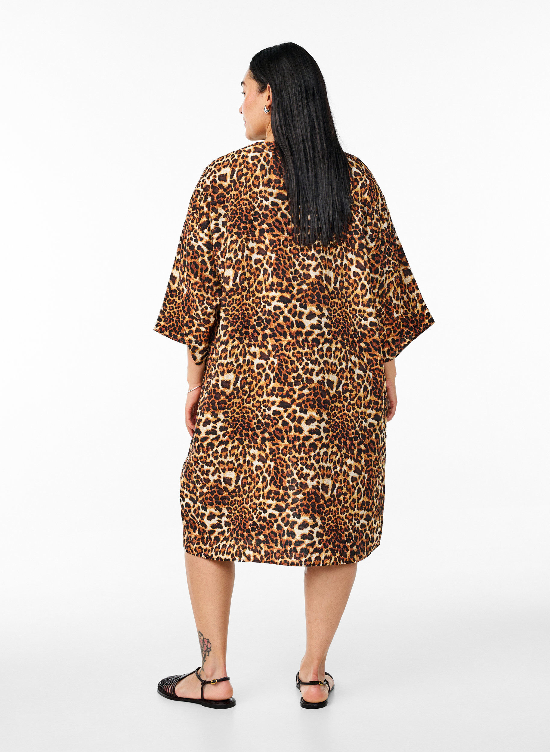ZizzifashionViscose kimono with 3/4 sleeves, Brown, Model image number 2