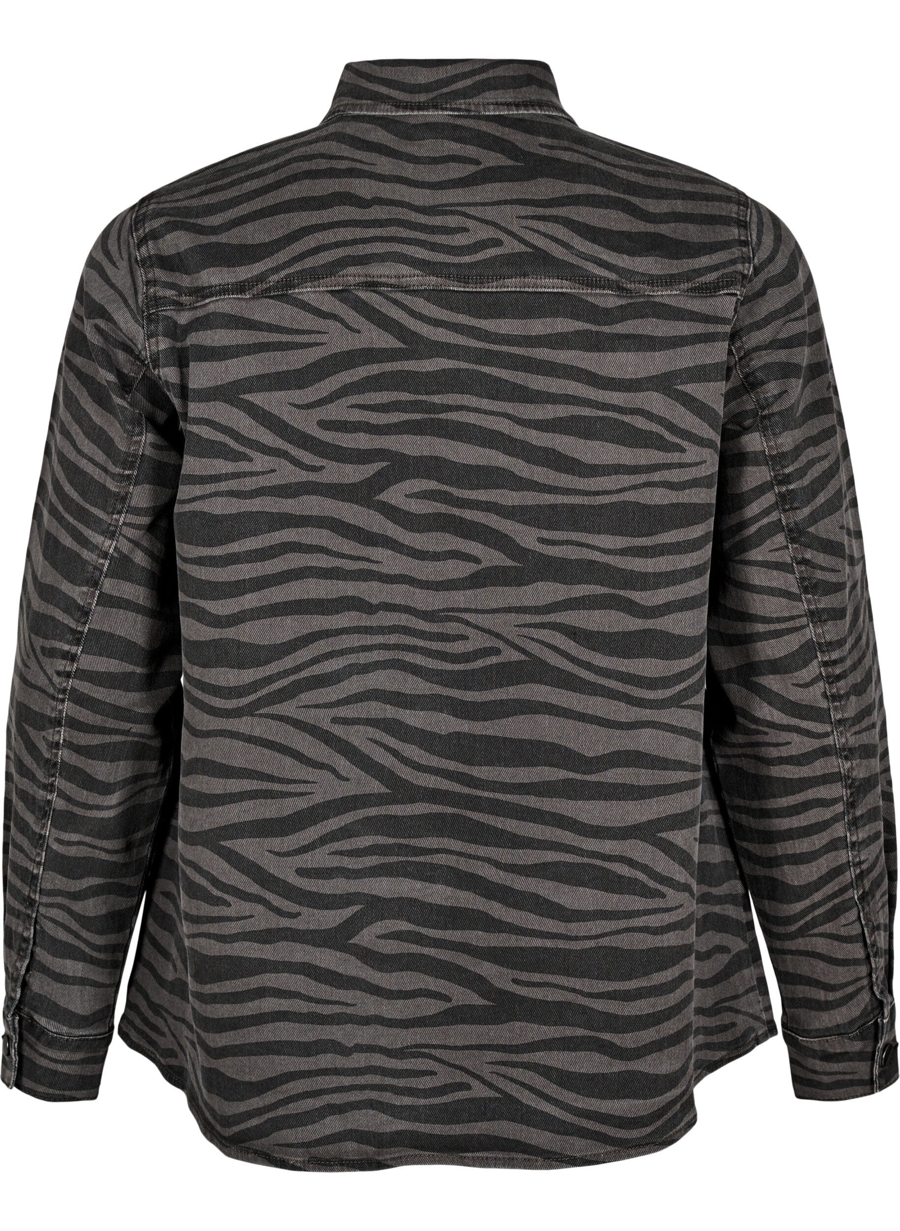 Zizzifashion Zebra print denim shirt with buttons, Black, Packshot image number 1