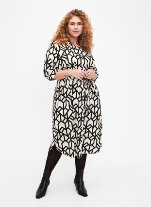 FLASH - Shirt dress with print, Birch Black Graphic, Model image number 2