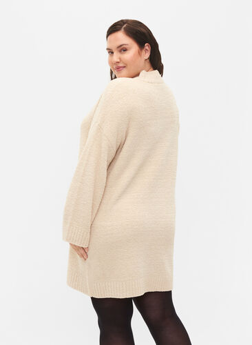 Long knitted jumper in soft teddy, Pumice Stone, Model image number 1
