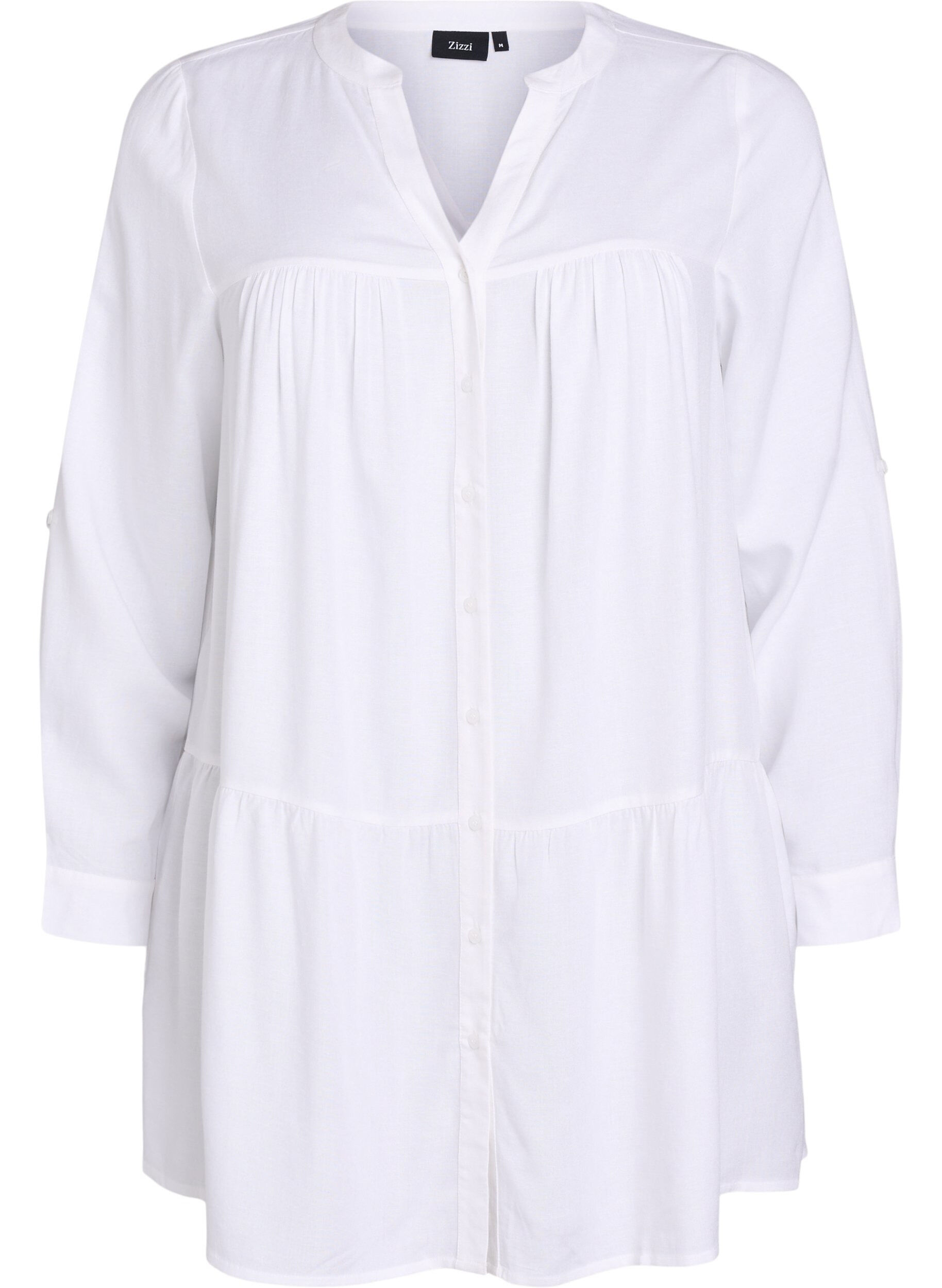 Zizzifashion Tunic with V-neckline and gathered details, White, Packshot image number 0