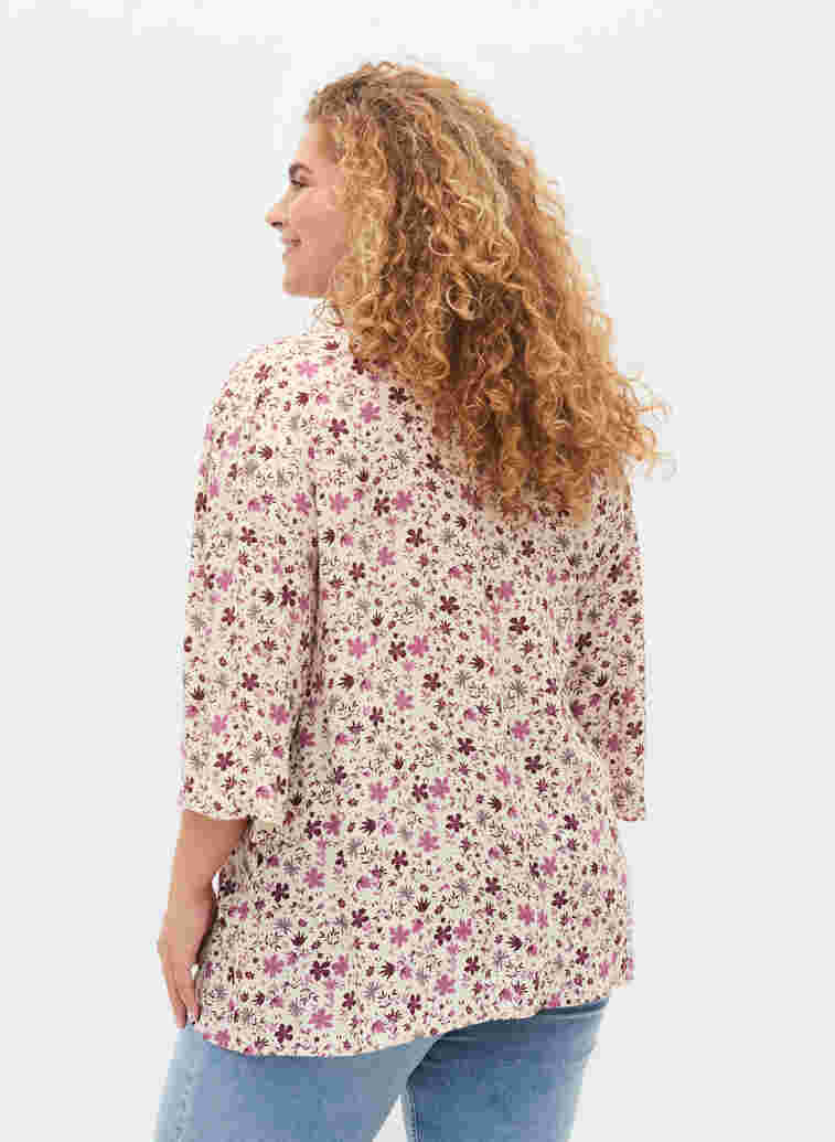 Viscose blouse with floral print, White Flower, Model image number 1