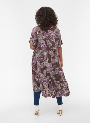 Short-sleeved viscose dress with print, Bracken Paisley, Model image number 1