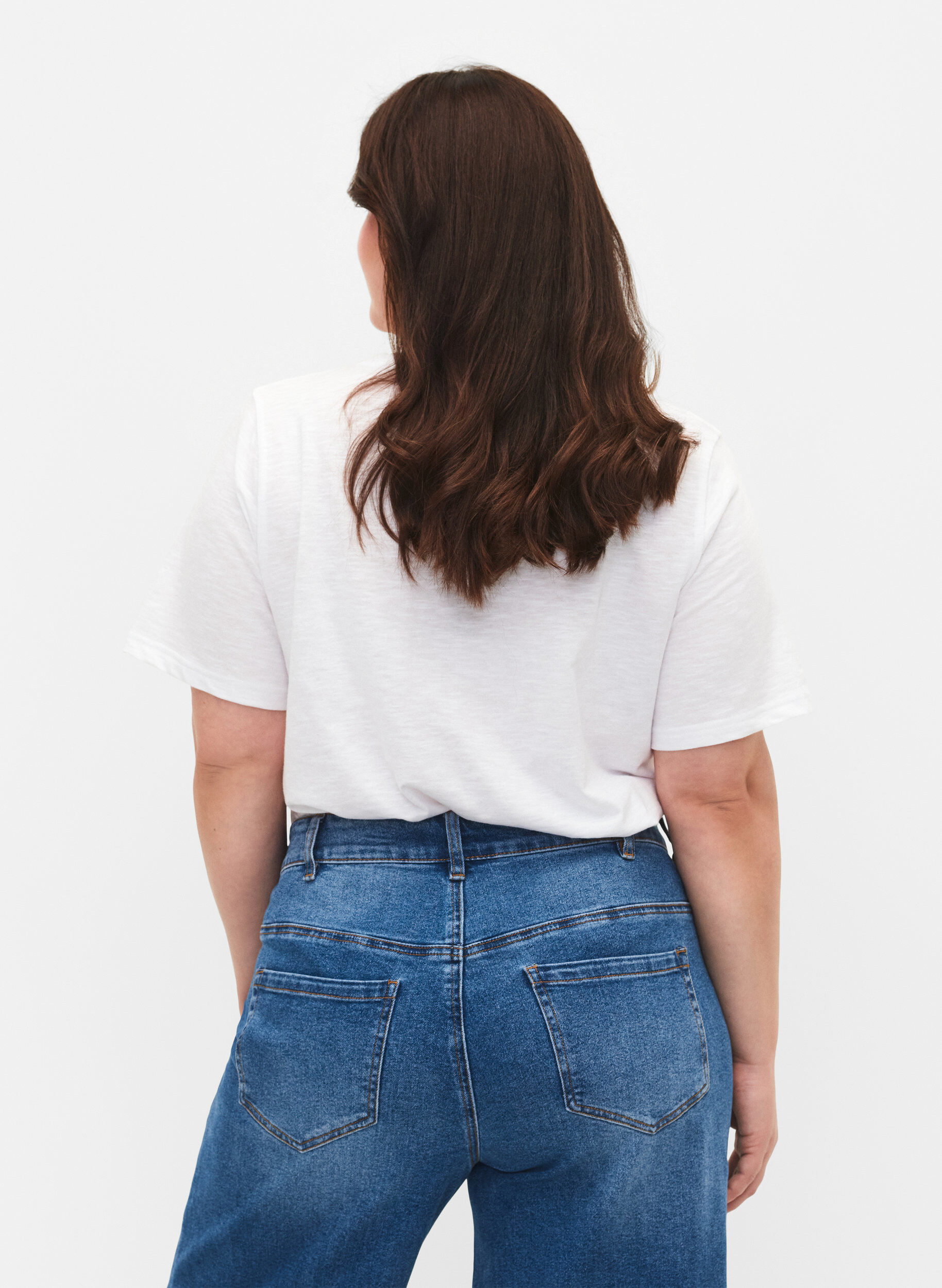 ZizzifashionShort-sleeved basic t-shirt with v-neck, White, Model image number 2