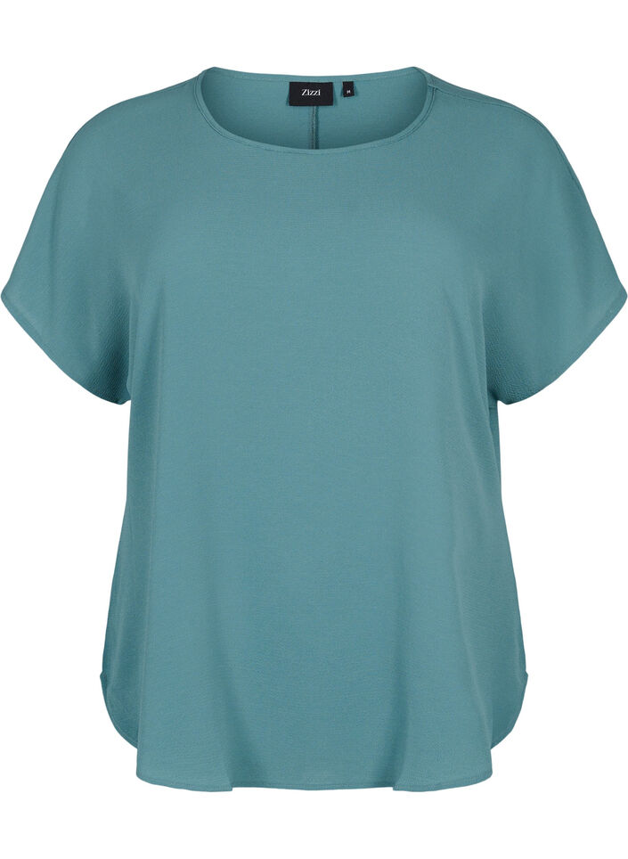 Blouse with short sleeves and a round neckline, Green, Packshot image number 0