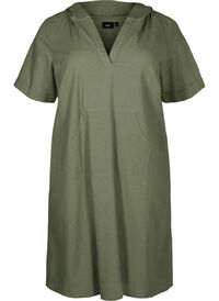 Cotton blend hooded dress with linen