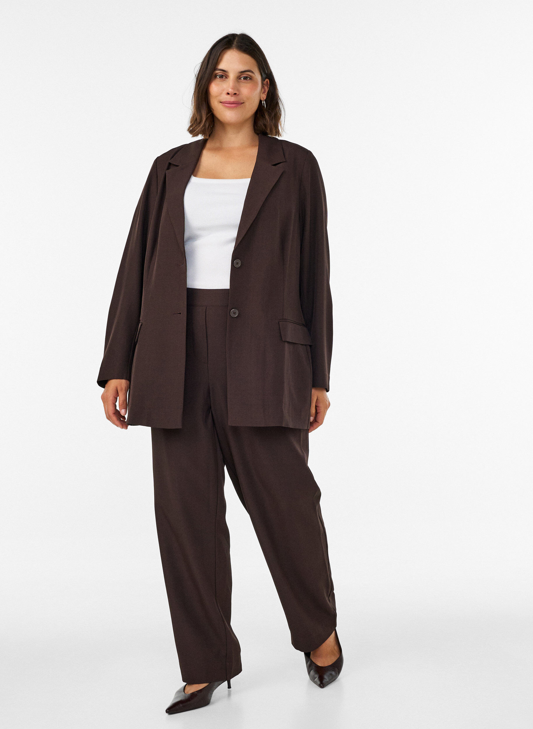 ZizzifashionBlazer with pockets and slits, Brown, Model image number 1