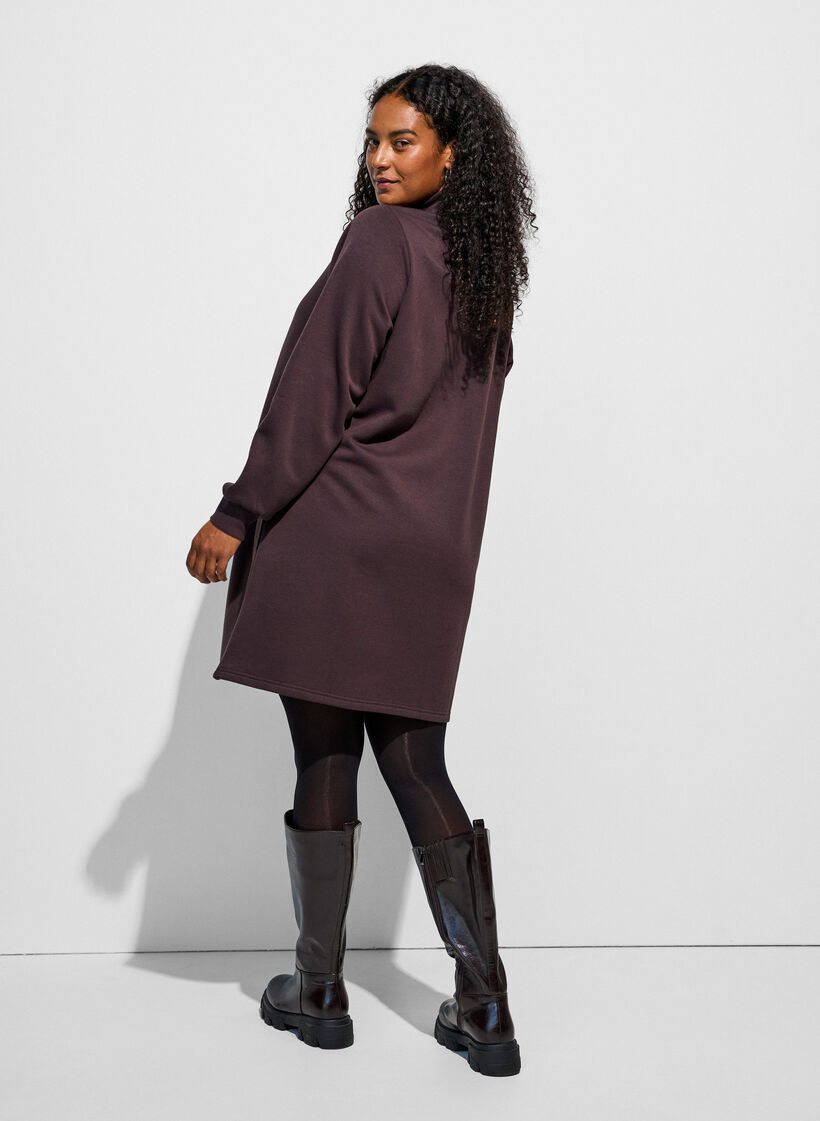 Sweatshirt dress with a high ribbed collar and zip, Brown, Model image number 1