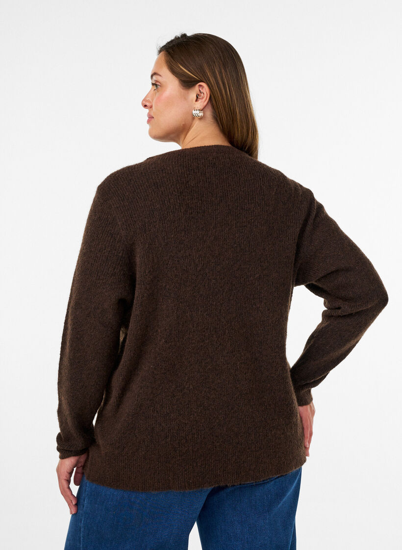 Melange knit blouse with round neck, Brown, Model image number 2