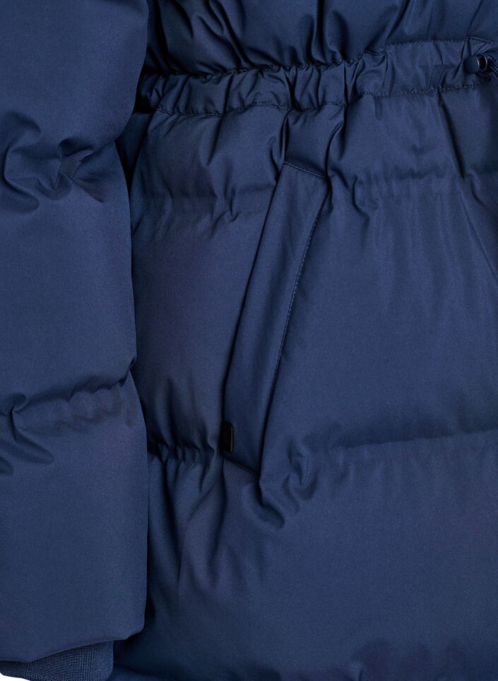 Mid-length puffer jacket with adjustable waist, Blue, Packshot image number 3