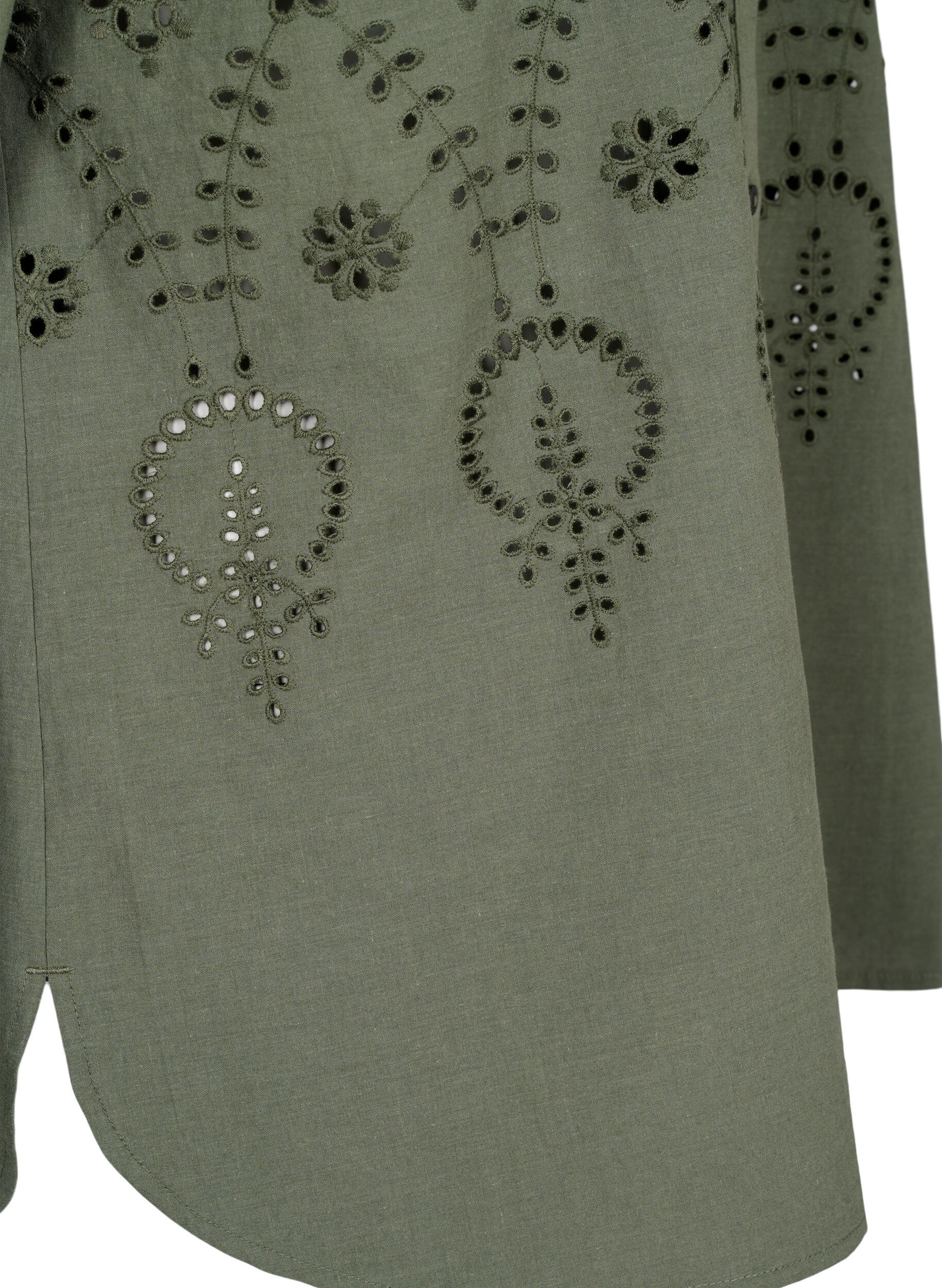 Zizzifashion Cotton shirt with broderie anglaise, Thyme, Packshot image number 3