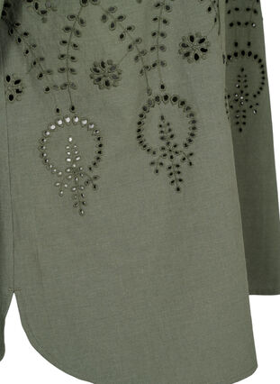 Cotton shirt with broderie anglaise, Thyme, Packshot image number 3