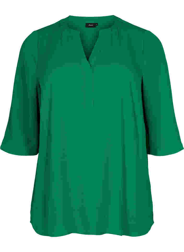 Bluse med 3/4 ærmer og v-hals, Jolly Green, Packshot image number 0