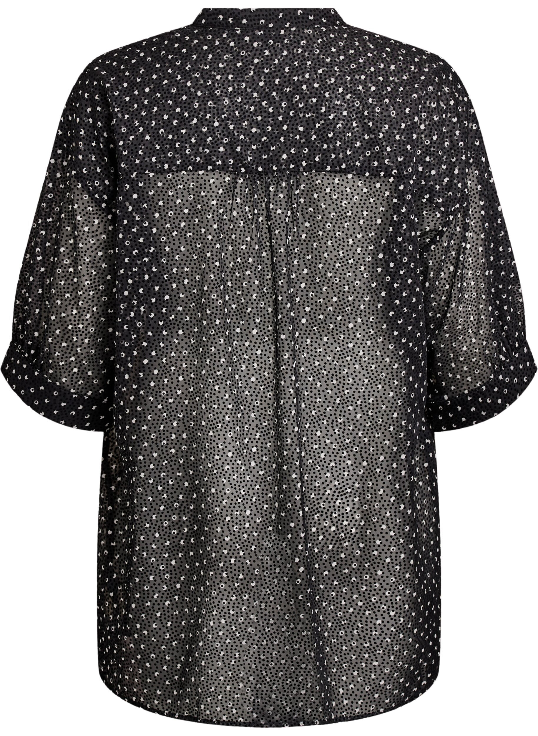 Zizzifashion Chiffon tunic with velvet dot pattern, Black, Packshot image number 1