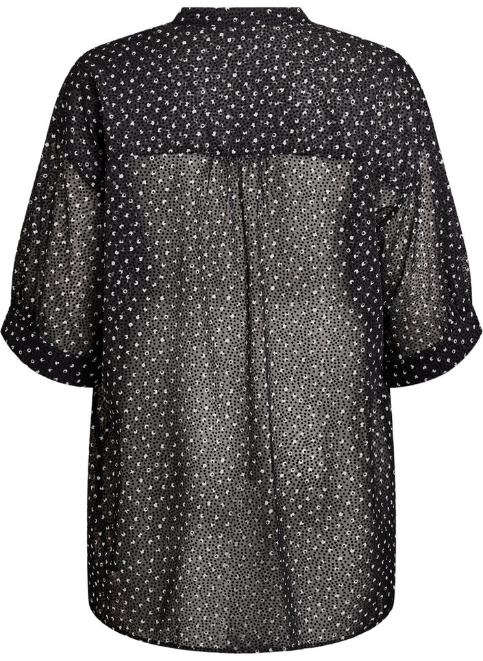 Chiffon tunic with velvet dot pattern, Black, Packshot image number 1