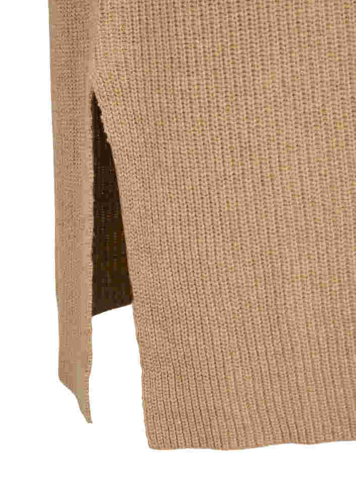 Long, high neck knitted vest with slits, Tobacco Brown, Packshot image number 3