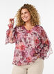 Floral blouse with a V-neck and ruffle sleeves, Rose, Model image number 0
