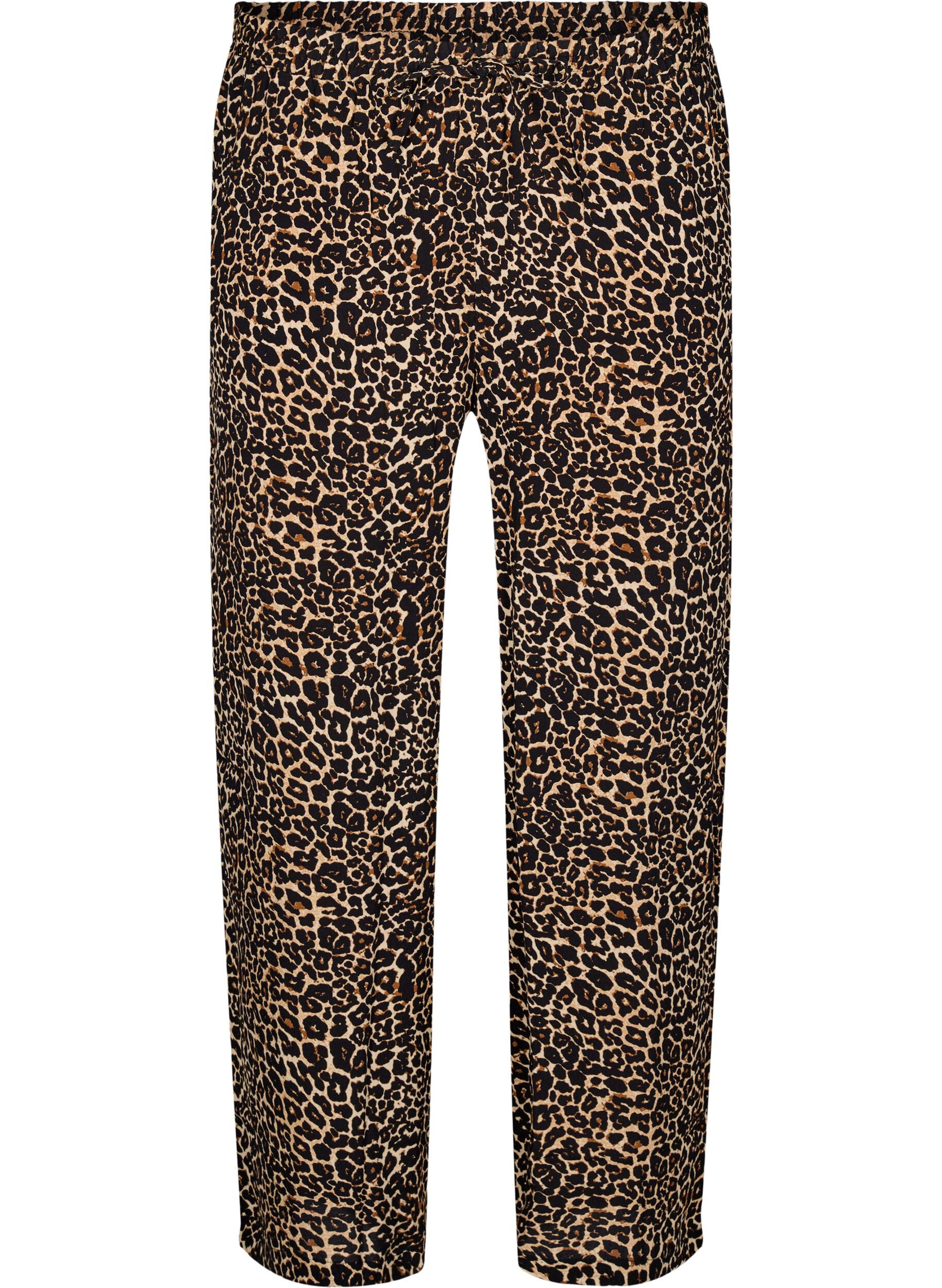 Zizzifashion Loose viscose trousers with print, Brown, Packshot image number 0