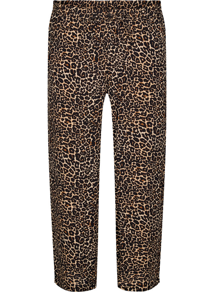 Loose viscose trousers with print, Brown, Packshot image number 0