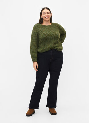 Knitted sweater with wool and raglan sleeves, Winter Moss, Model image number 2