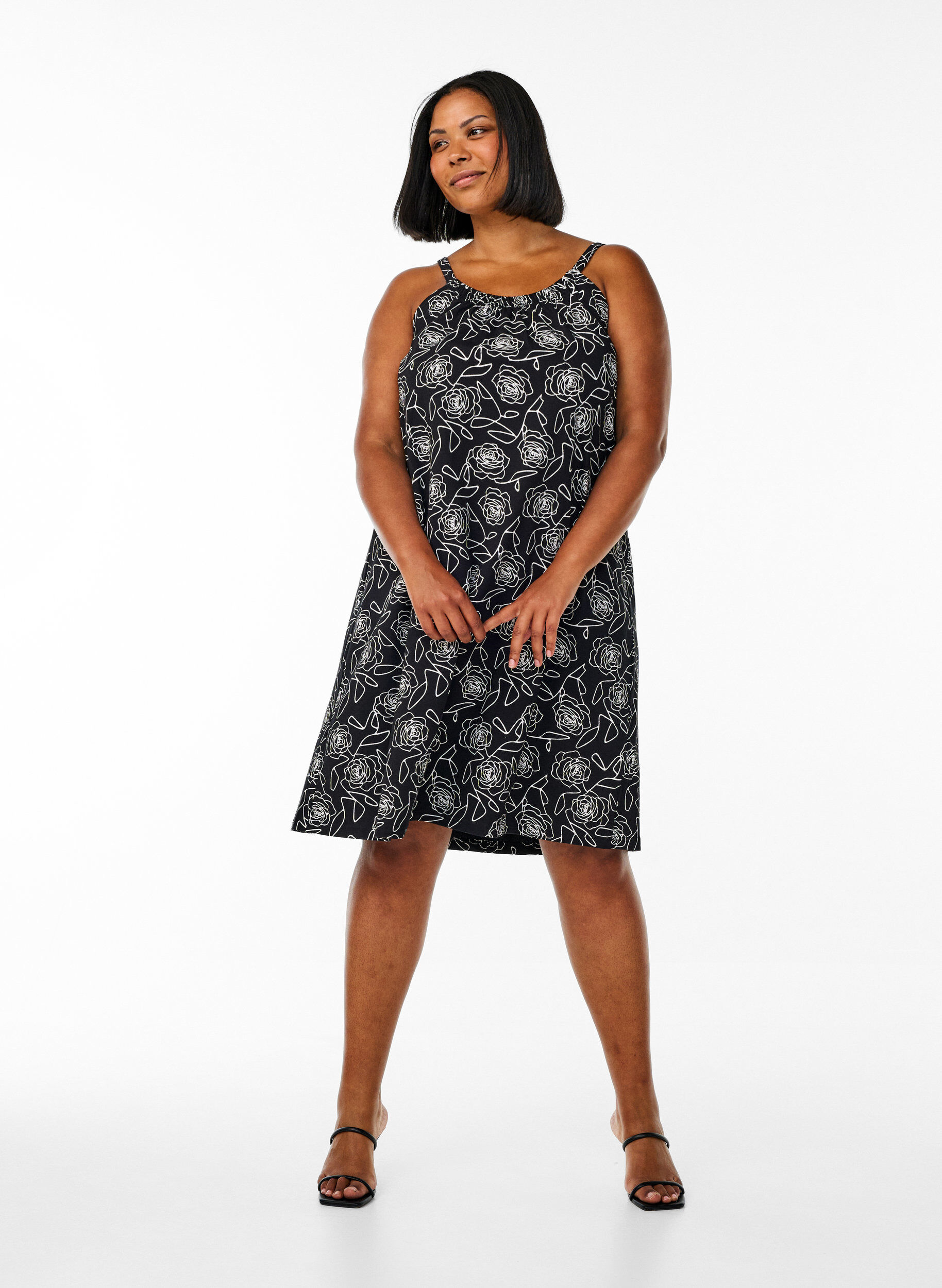 ZizzifashionKnee-length strap dress in organic cotton, Black, Model image number 1