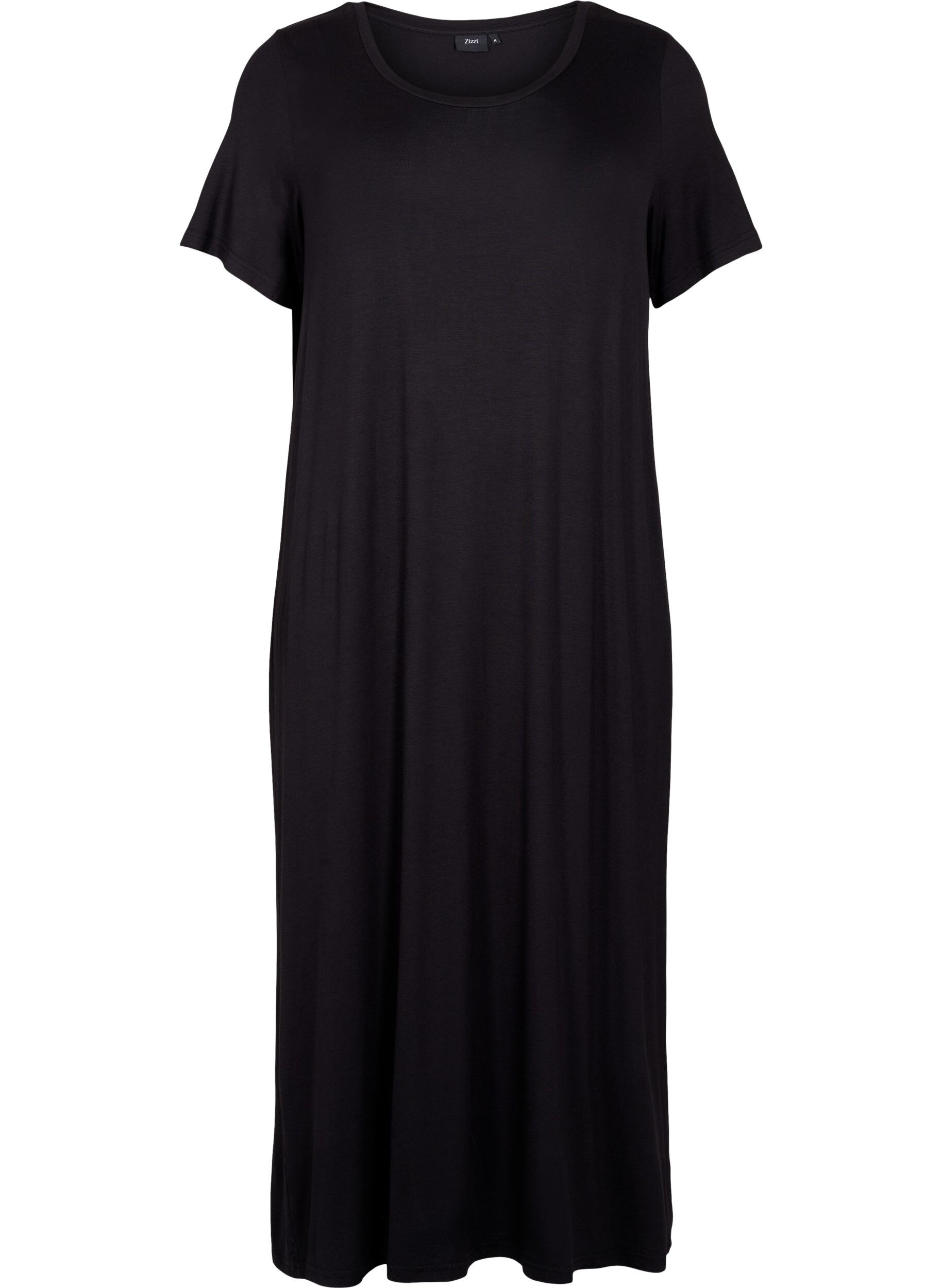 Zizzifashion Viscose midi dress with short sleeves, Black, Packshot image number 0