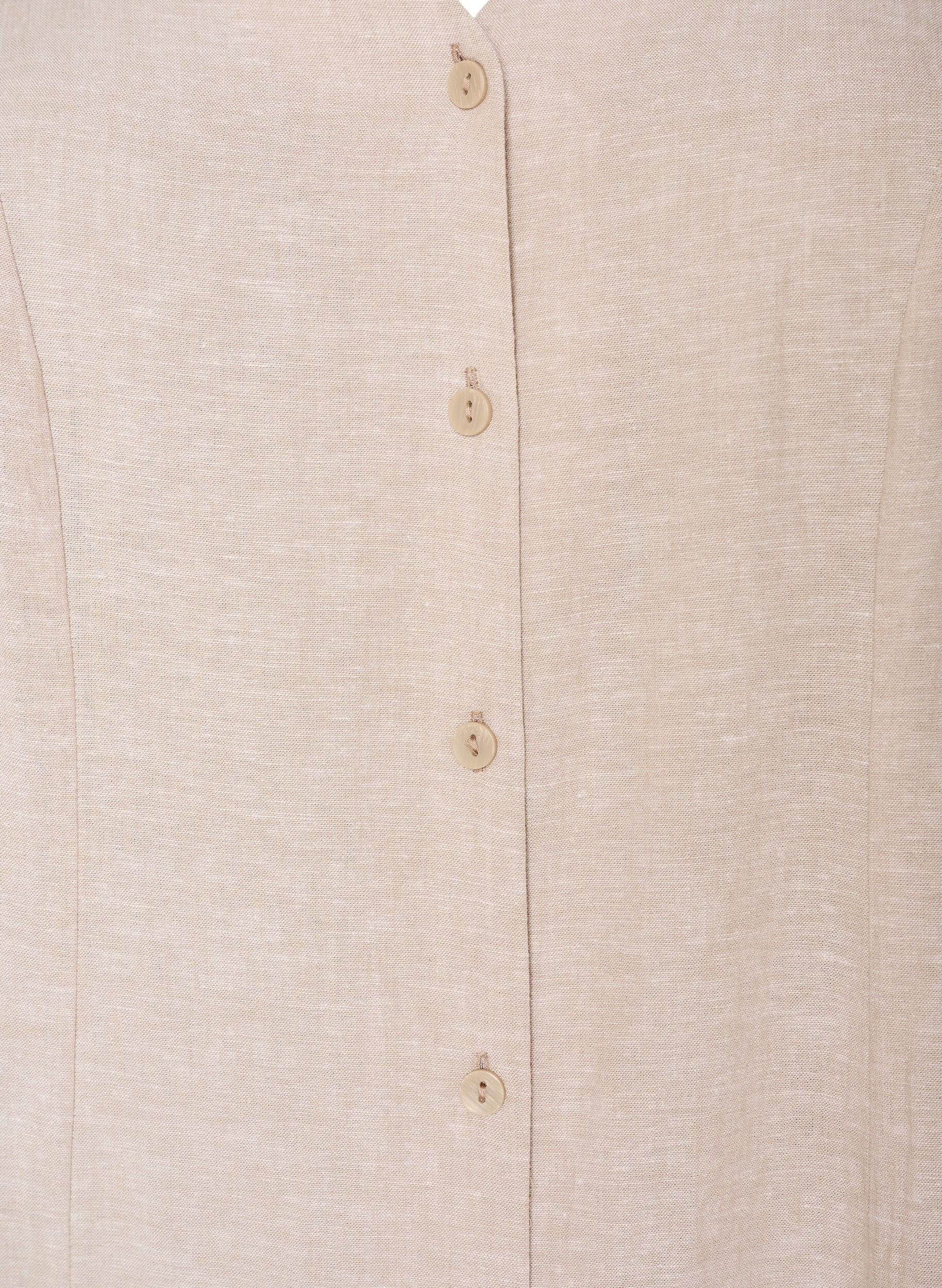 ZizzifashionMidi dress in linen and viscose with ruffle sleeves, Beige, Packshot image number 2