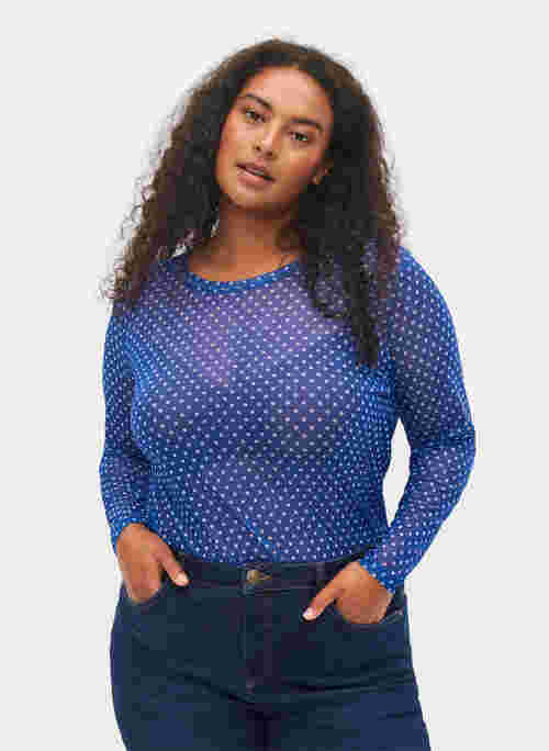Printed mesh blouse