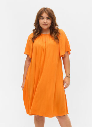 Short-sleeved viscose dress, Orange Peel, Model image number 0