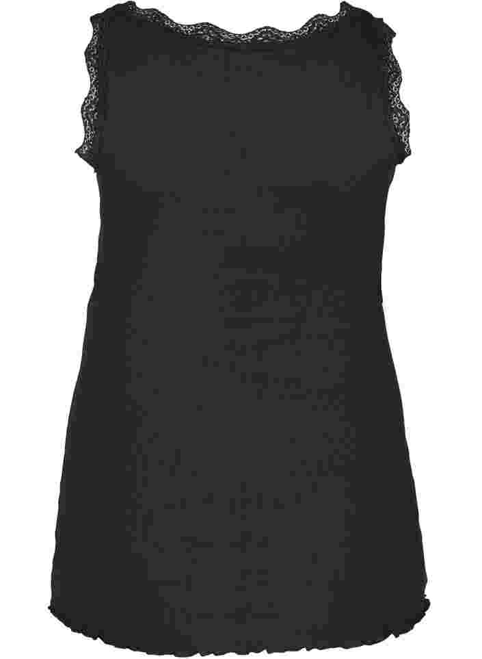 Top with lace trim, Black, Packshot image number 1