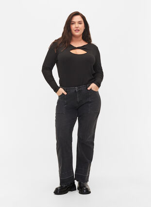 Top with cut out detail and long sleeves, Black, Model image number 2