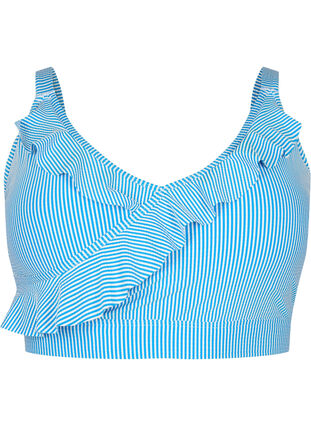 Striped bikini top with ruffle, BlueWhite Stripe AOP, Packshot image number 0