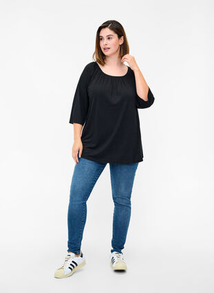 Plain blouse with 2/4 sleeves, Black, Model image number 2
