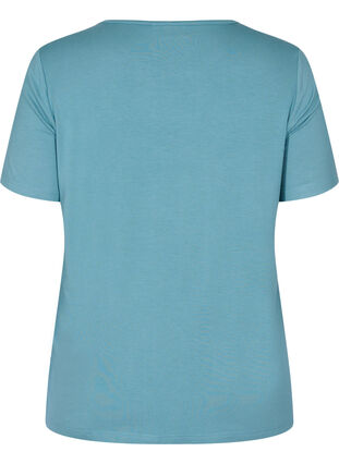 Short-sleeved viscose t-shirt with lace details, Smoke Blue, Packshot image number 1