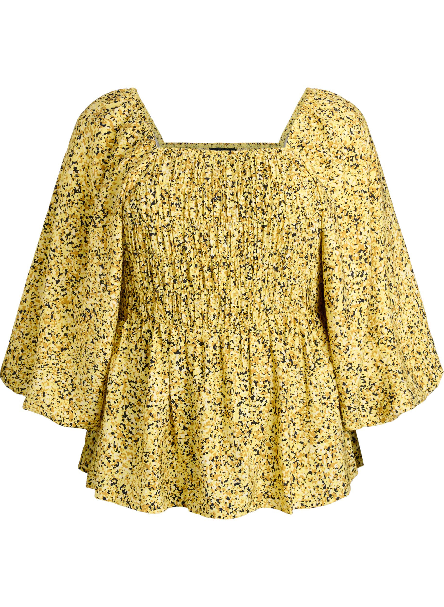 Blouse with smock and square neckline