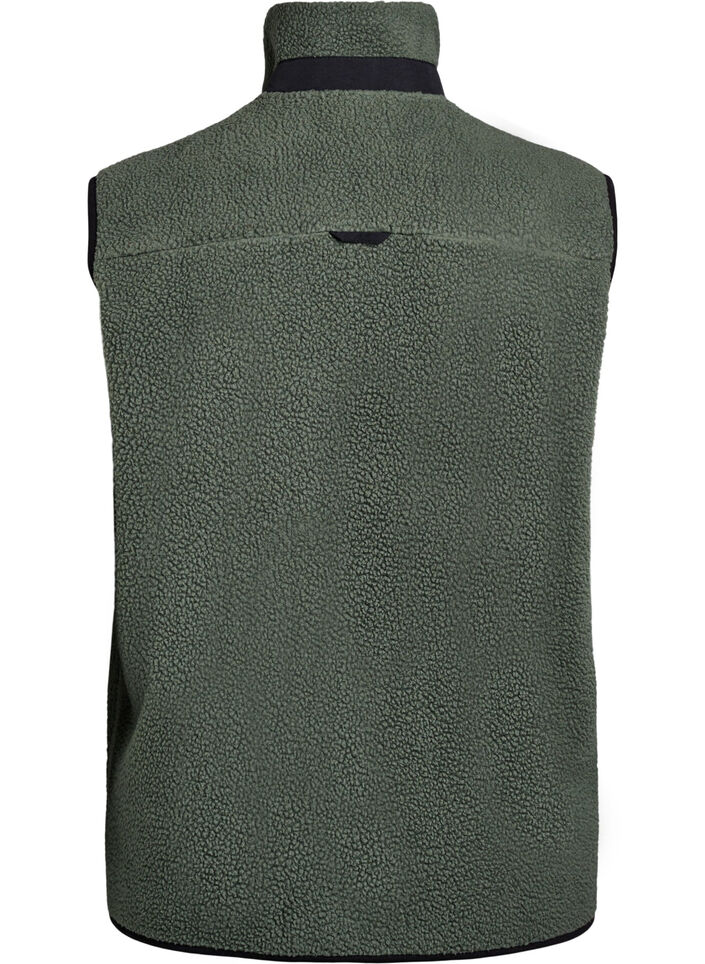 Sporty teddy waistcoat with pockets, Thyme, Packshot image number 1