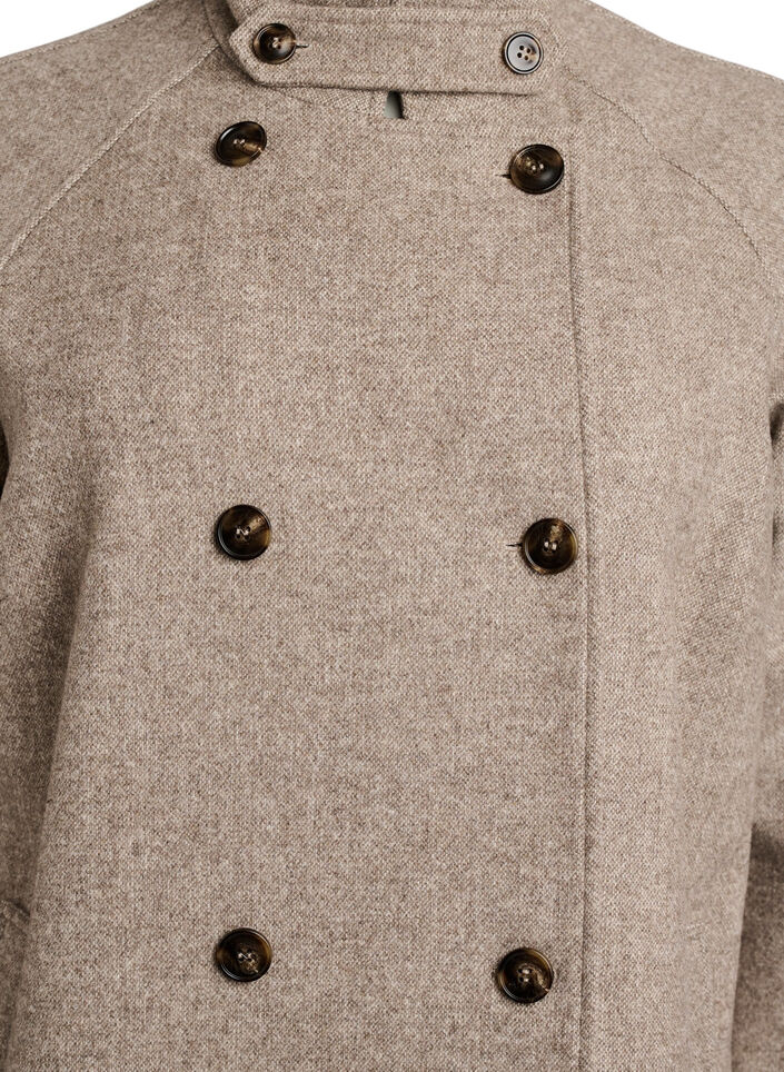 Long wool coat with a high collar and double-breasted design, Brown, Packshot image number 2
