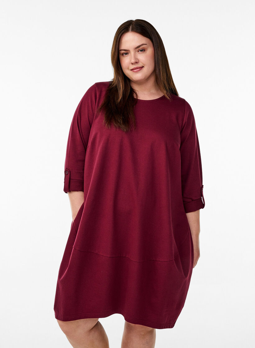 Balloon dress with pockets, Dark Bordeaux, Model image number 0