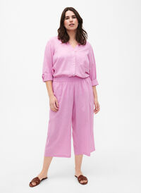 7/8 cotton blend pants with linen, Rosebloom, Model