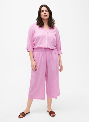 7/8 cotton blend pants with linen, Rosebloom, Model image number 0