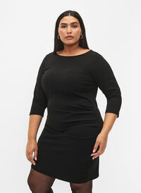Dress with draping and 3/4 sleeves, Black, Model