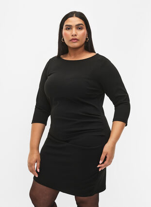 Dress with draping and 3/4 sleeves, Black, Model image number 0