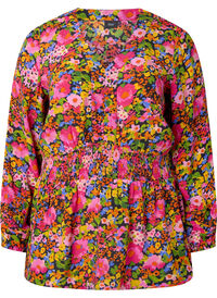 Viscose top with floral print and smock