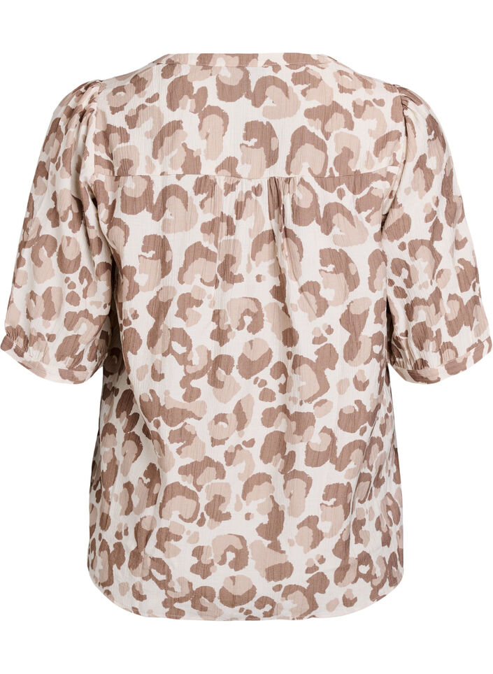 Leopard print blouse with 1/2 sleeves, White, Packshot image number 1